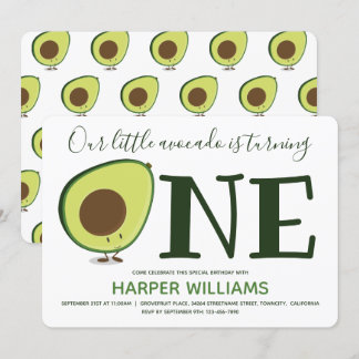 Food One Niedlich Avocado 1. Geburtstag Einladung