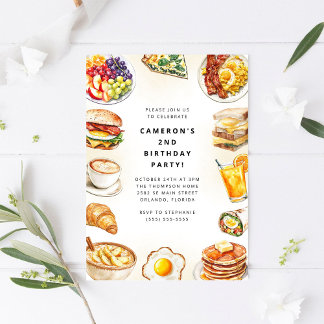 Food Party Watercolor Birthday Invitation Einladung