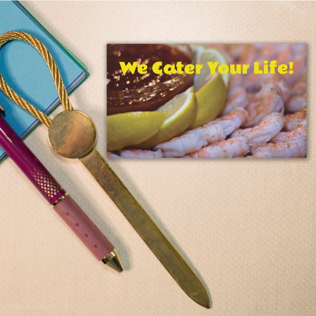 Food Platter Foto mit Shrimp und Lemon Catering Visitenkarte (Food Platter Photo with Shrimp and Lemon Business Card.)