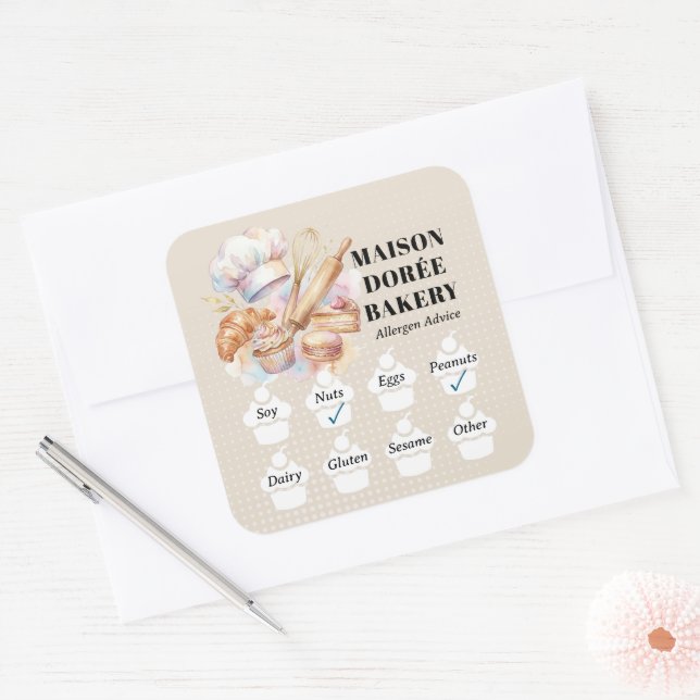 Food Safety Allergy Alert Bakery Store Pastry Chef Quadratischer Aufkleber (Umschlag)