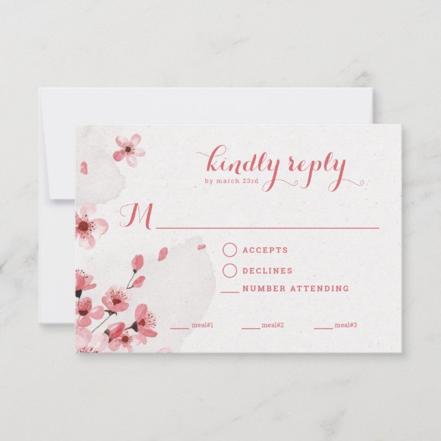 Food Selection Cherry Blossom Wedding RSVP Card (Vorderseite)