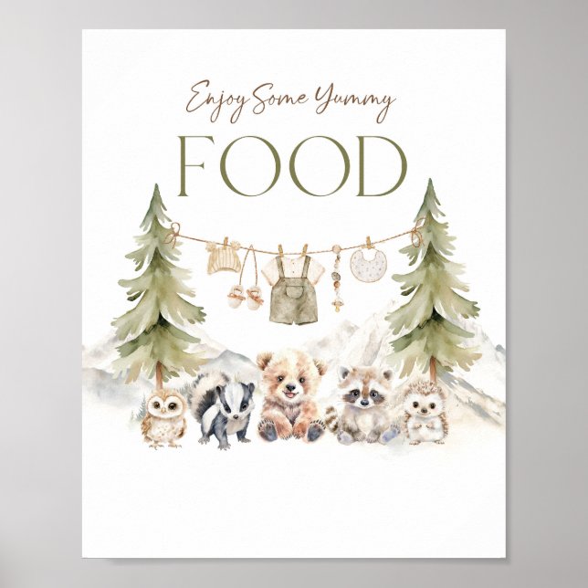 Food Sign Woodland Adventure Boy Baby Shower Poster (Vorne)