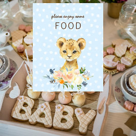 Food Table Baby Dusche Lion Cub Floral Blue Poster