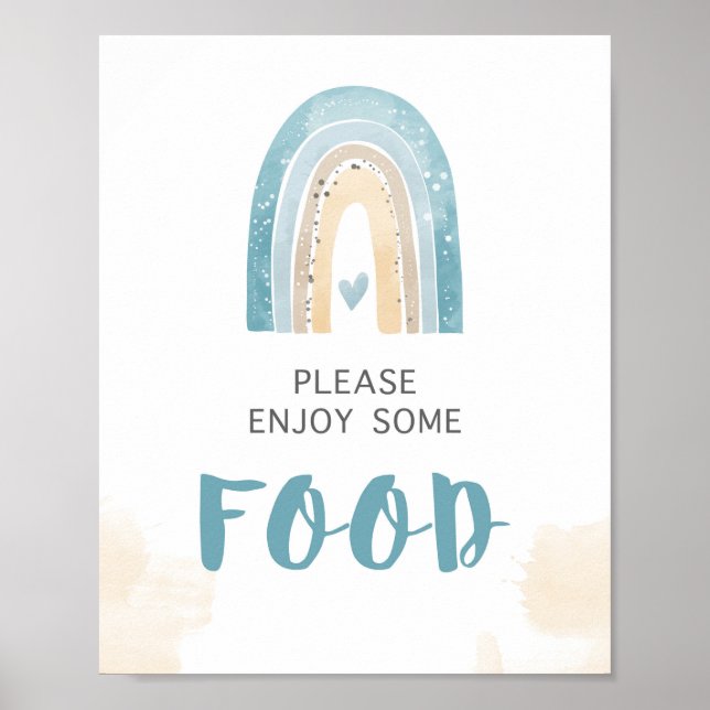 Food Table Sign Blue Boho Regenbogendusche Poster (Vorne)
