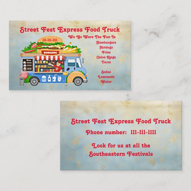 Food Van/Truck Business Card Visitenkarte (Vorne/Hinten)