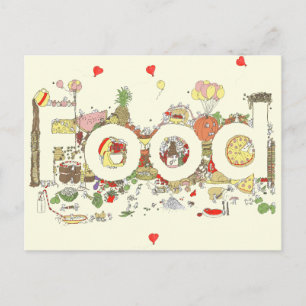 Food Word Art farbenfroh Funny Baking Typografy Postkarte
