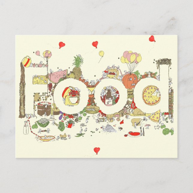 Food Word Art farbenfroh Funny Baking Typografy Postkarte (Vorderseite)