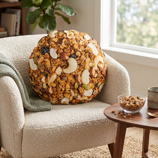 Foodie-Homedekor: Realistisches Granola-Müsli Rundes Kissen