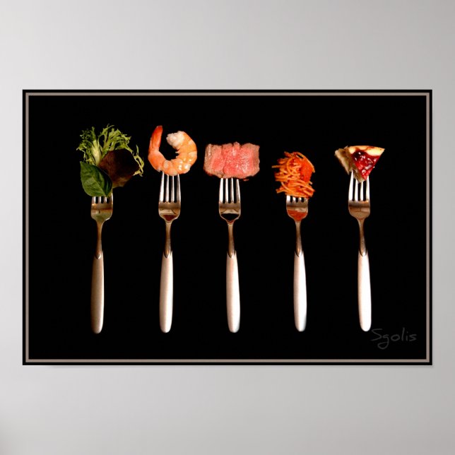 Foods on Forks (Black) Foto Print Poster (Vorne)