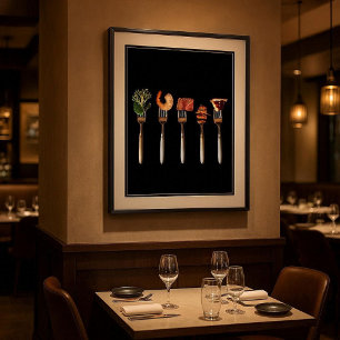 Foods on Forks (Black) Foto Print Poster