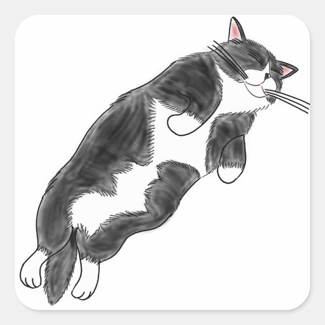FooFooCat: Lazy Jumbo Tuxedo Cat Quadratischer Aufkleber (Vorderseite)
