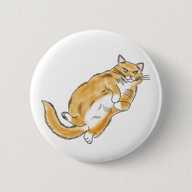 FooFooCat: Riesige flaumige faule orange Katze Button (Vorderseite)