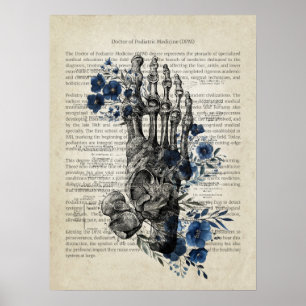Foot Anatomie mit Blue Florals Poster