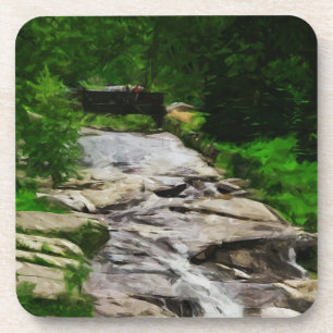 Foot Bridge Over Rocky Stream and Falls Abstrakt Untersetzer
