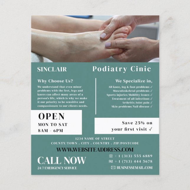Foot Exam Portrait, Podiatrie-Klinik, Podiatrist Flyer (Vorne)