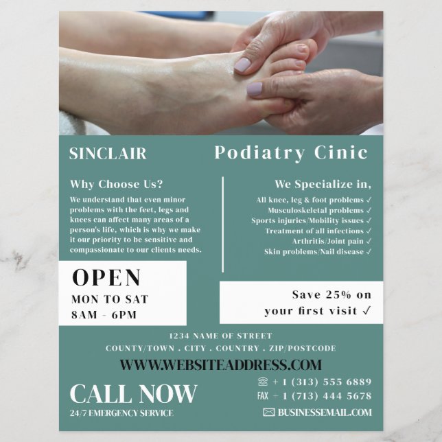 Foot Exam Portrait, Podiatrie-Klinik, Podiatrist Flyer (Vorne)