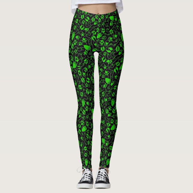 Foot prints, 01b.green Black BG Leggings (Vorderseite)