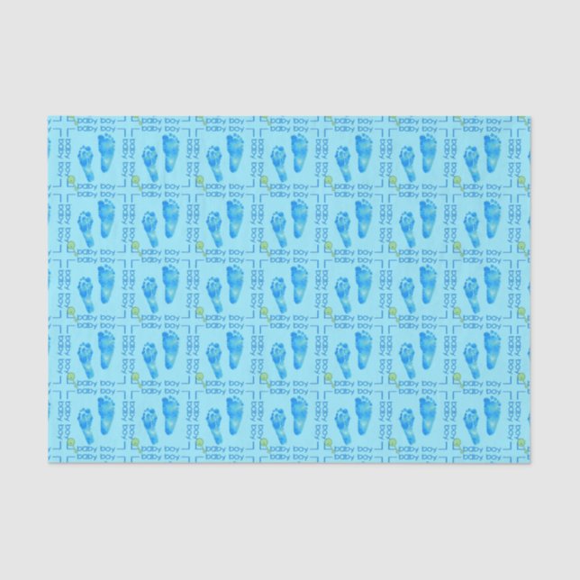 Foot Prints Baby Boy Blue Tissue Wrapping Paper Seidenpapier (Vorderseite)