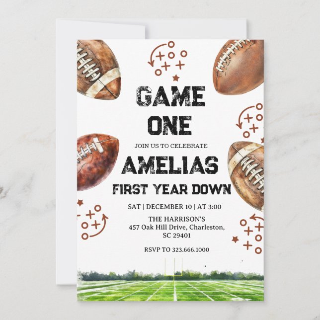 Football 1st Birthday American Sports Game On  Einladung (Vorderseite)