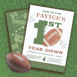 Football 1st Year Down Football BIrthday Party Einladung