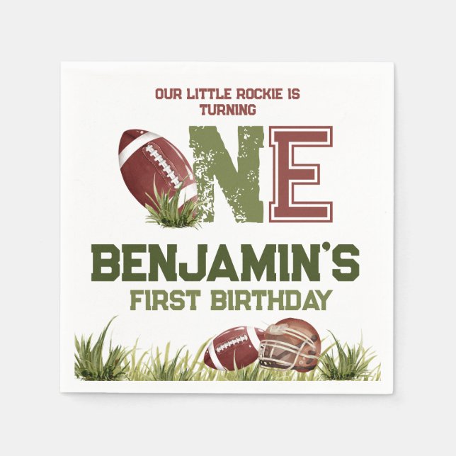 Football 1st Year Down Football BIrthday Party Serviette (Vorderseite)