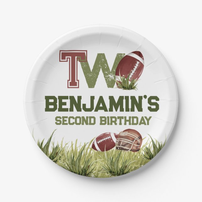 Football 2. Jahr-Down Fußball BIrthday Party Pappteller (Vorderseite)