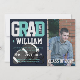 Football ABSCHLUSS FOTO Einladung Blue