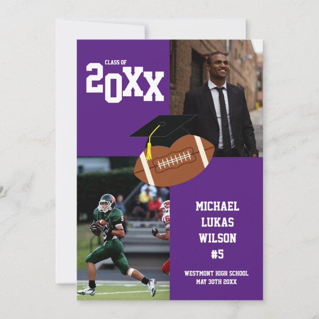 Football Abschluss Sport Lila Ankündigung (Vorderseite)