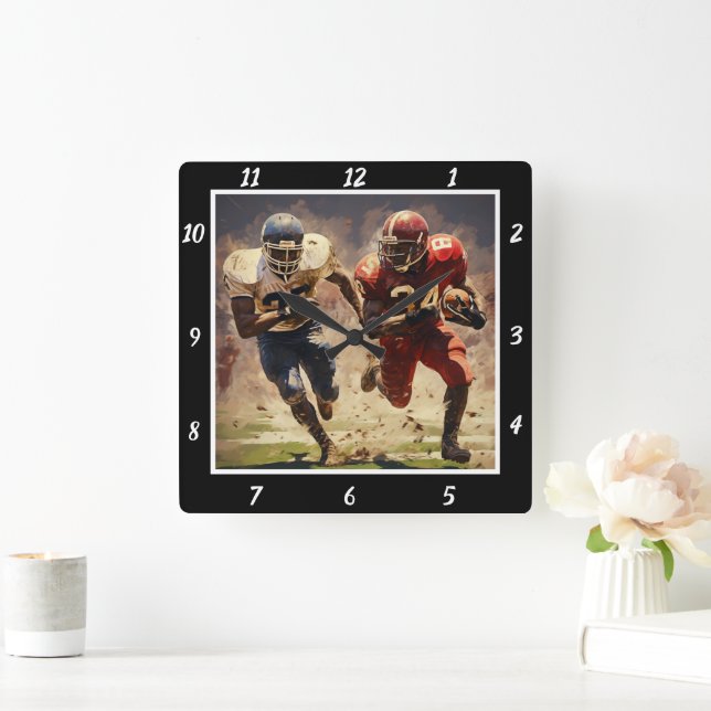 Football Action Art Quadratische Wanduhr (Zuhause)