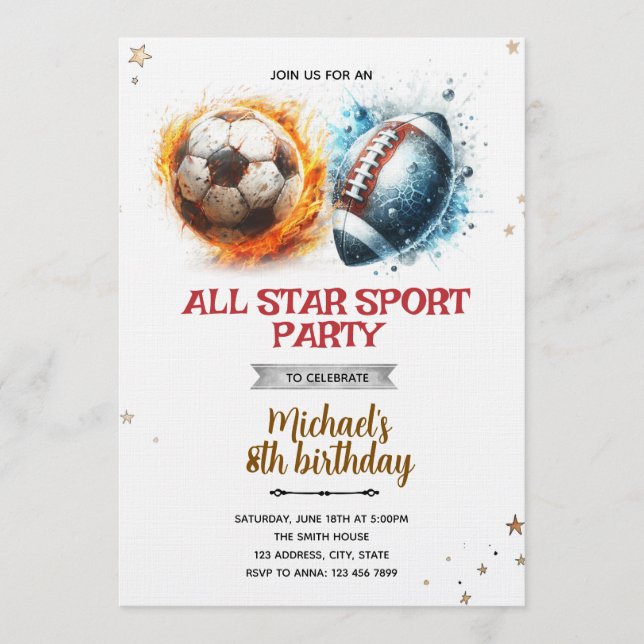 Football and soccer party Invitation Einladung (Vorderseite)