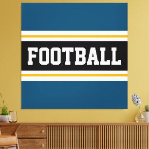 FOOTBALL Aquamarin Blau Schwarz-weiß Gelbe Streife Leinwanddruck