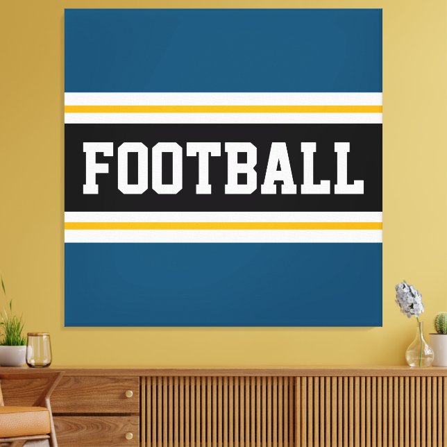 FOOTBALL Aquamarin Blau Schwarz-weiß Gelbe Streife Leinwanddruck (Insitu (Wohnzimmer))