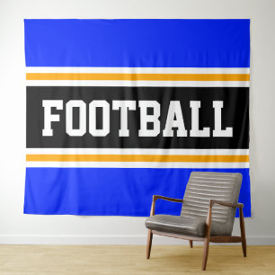 FOOTBALL Athletic Blue Black Yellow Racing Stripes Wandteppich