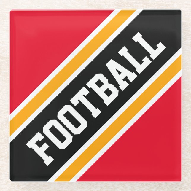 FOOTBALL Athletic Bright Red Black Slant Streifen Glasuntersetzer (Vorderseite)