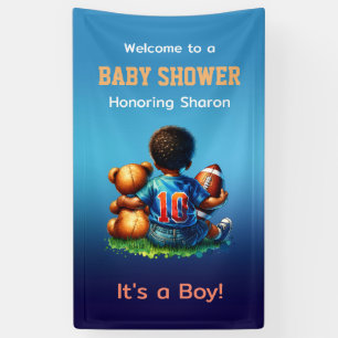 Football Baby Boy mit Teddy Baby Dusche Willkommen Banner