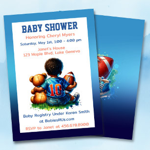 Football Baby Boy mit Teddy Baby Shower Einladung