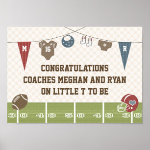 Football Baby Couples Co-ed Baby Shower Banner Poster