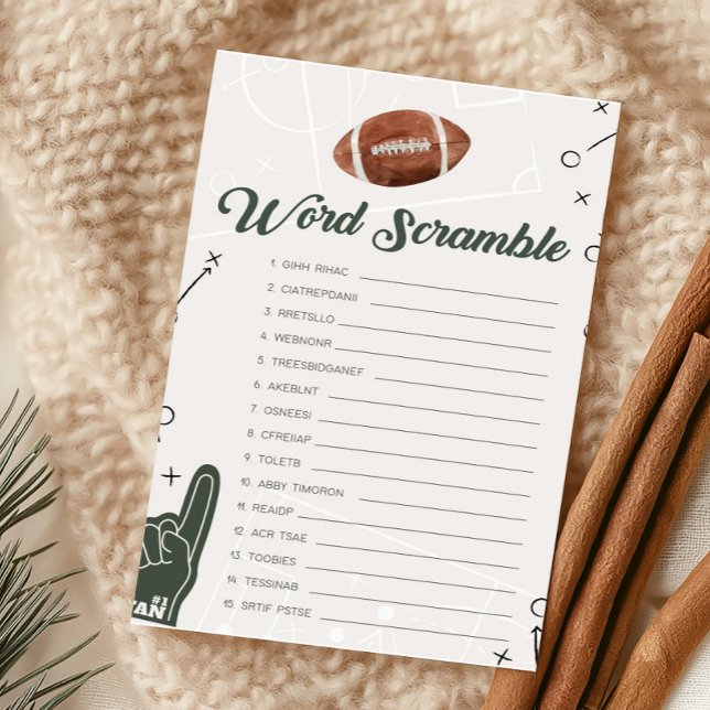 Football Baby Dusche Word Scramble Game (Football Sports Baby Shower Word Scramble Game)