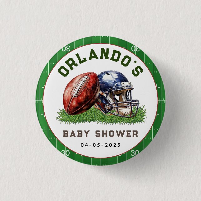 Football Baby Shower | A Little All Star Is On His Button (Vorderseite)
