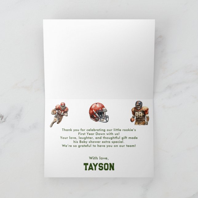 Football Baby Shower A Little All Star Is On His  Dankeskarte (Innenseite)