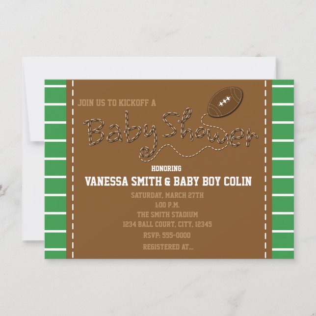 FOOTBALL BABY SHOWER Typografie Party Einladung (Vorderseite)