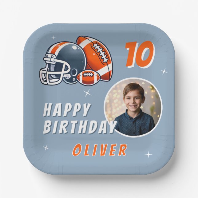 Football Ball Helmet Cartoon Foto Geburtstag Pappteller (Vorderseite)