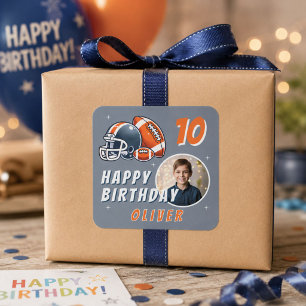 Football Ball Helmet Cartoon Foto Geburtstag Quadratischer Aufkleber