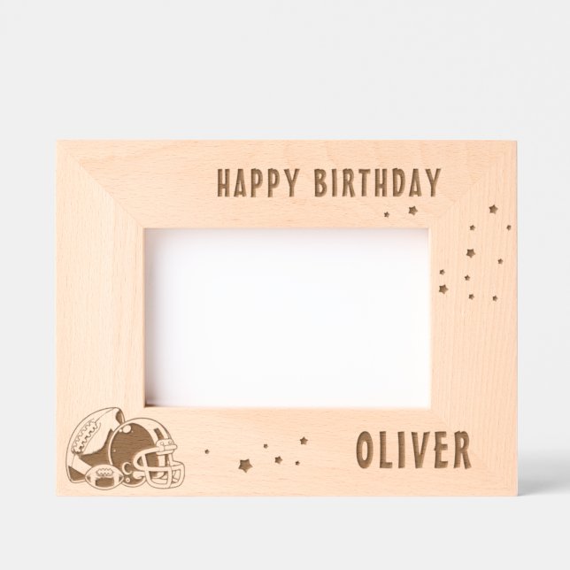 Football Ball Helmet Happy Geburtstag Foto Geätzte Rahmen (Vorderseite)