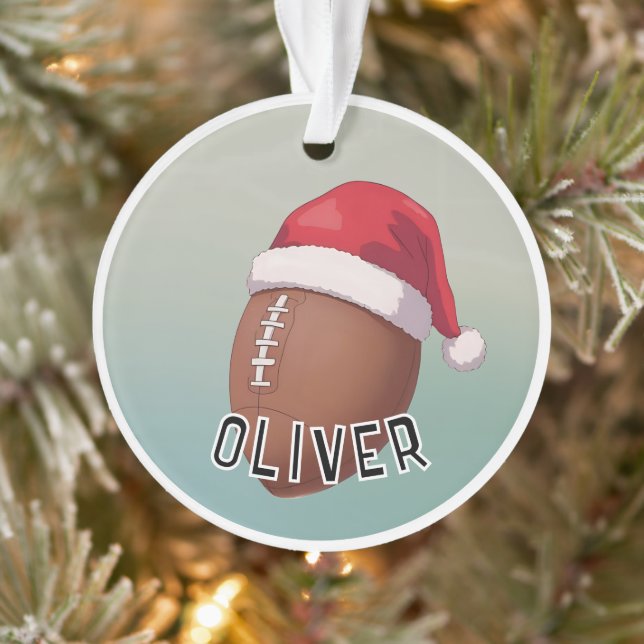 Football Ball with Red Santa Hat Name Christmas Ornament (Baum)