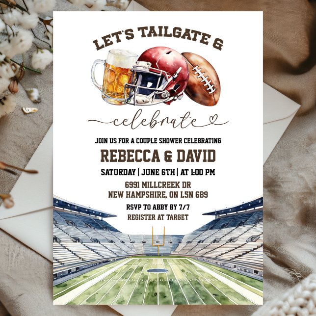 Football Beers Tailgate & Celebrate Couple Shower Einladung (Von Creator hochgeladen)