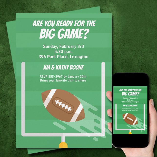 Football Big Game Watch Party Einladung (Football Big Game Watch Party Invitations - order INSTANT DOWNLOAD, PRINTED or both)