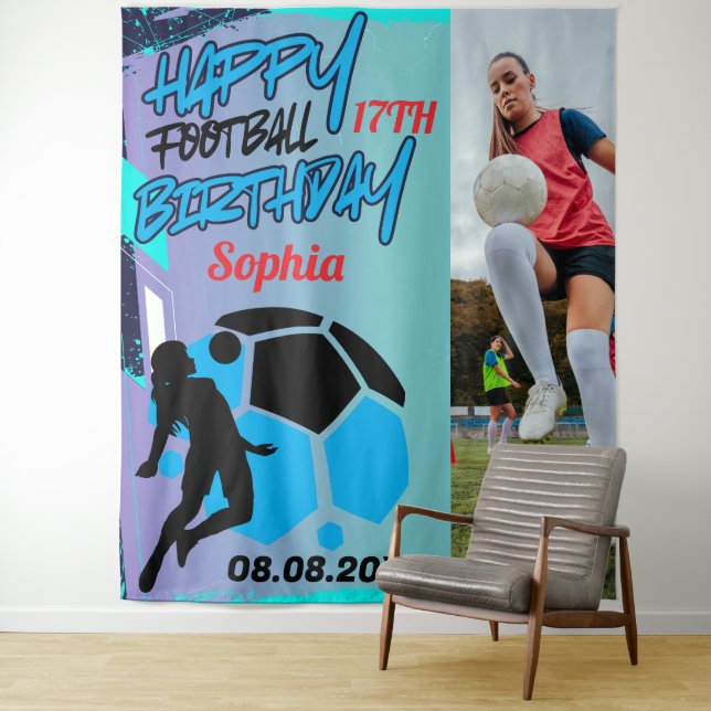 Football Birthday, Football Girl Player Backdrop Wandteppich (Beispiel)