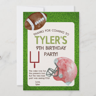 Football Birthday Party Vertikal Danke Karte