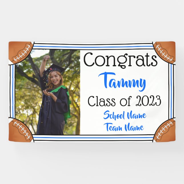 Football Blue & Black One Foto Abschluss Banner (Horizontal)